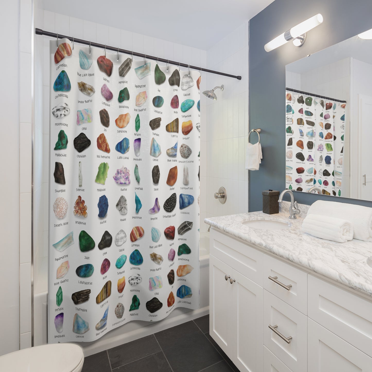 CYSTALS + GEMS SHOWER CURTAIN